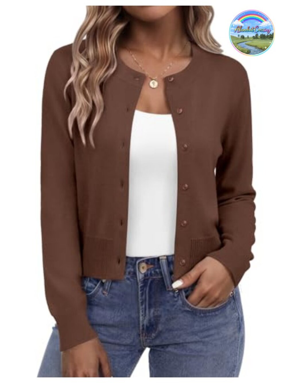 Zeagoo Cropped Cardigan Lightweight Bolero Shrug Button Front Crew Neck